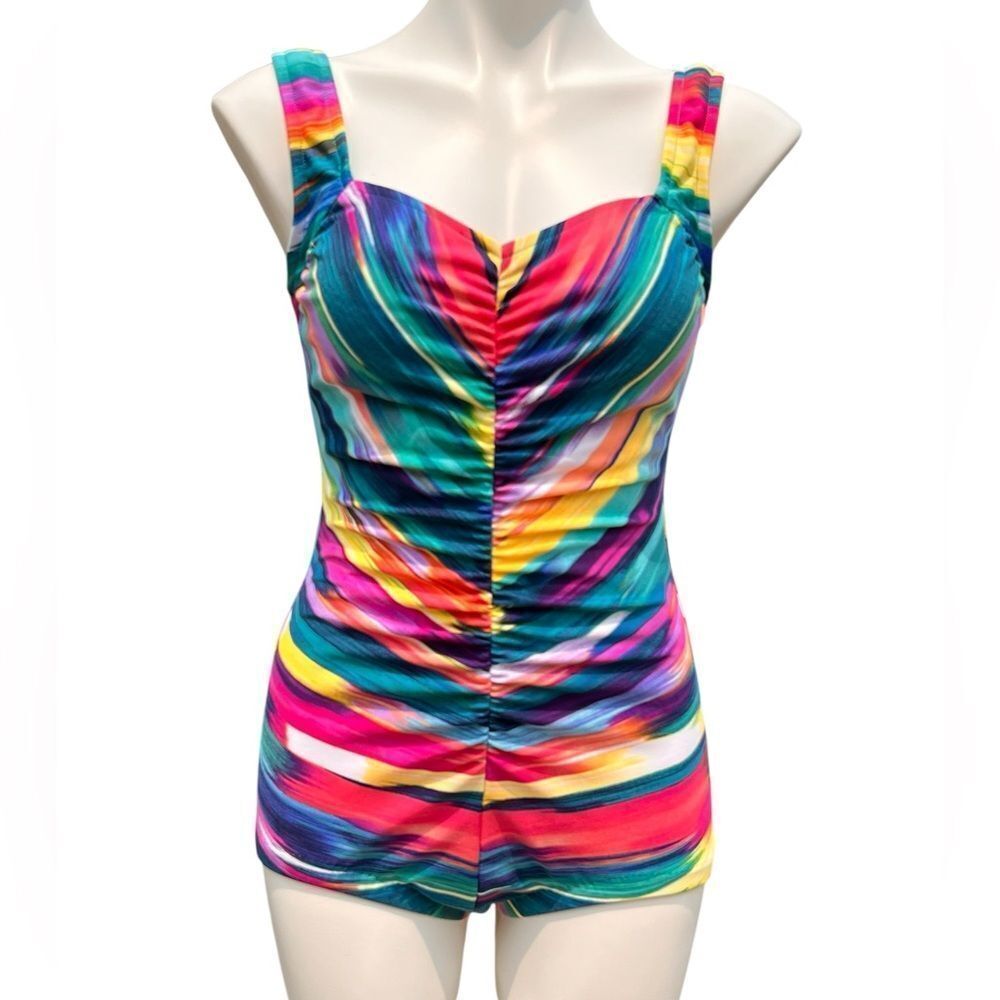 Maxine Of Hollywood Spa Of April Showers Striped Ruched 1-Piece Swimsuit Size 8